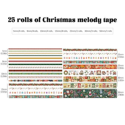 25 Rolls Christmas Gift Washi Tape Set (25 Count)