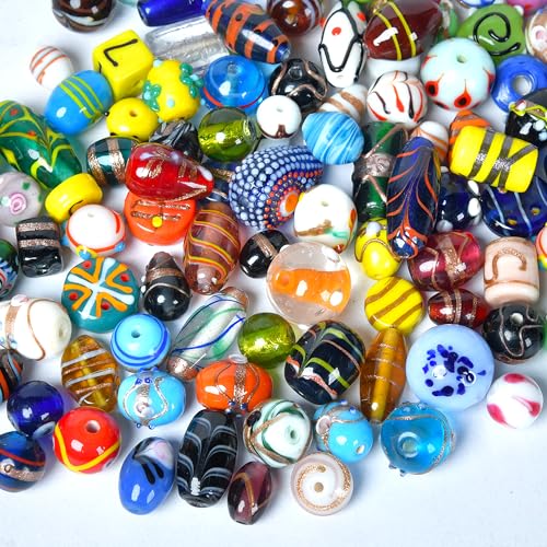 1 LB Bag Assorted Lampwork Glass Beads for Jewellery Making (200 Count)