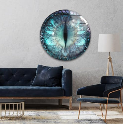 31.5''(80cm) Diameter Mystical Dragon Eye Round Glass Wall Art Tempered Glass Printing Wall Decor Large Wall Art Wall Hangings