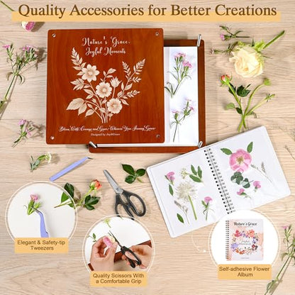 Large Flower Press Kit for Adults with Designed Cover and DIY Album