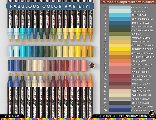 28 Southwestern Colors Acrylic Paint Pens Studio Color Series Markers Set 3mm Medium Tip (28 Count)