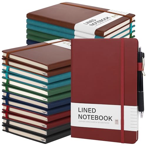 30 Set Lined Notebook Journals with Pens A5 Notebooks 100 GSM College Ruled Hardcover Notebook PU Leather Notepad with Pen Holder for Office School (60 Count)