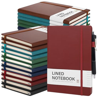 30 Set Lined Notebook Journals with Pens A5 Notebooks 100 GSM College Ruled Hardcover Notebook PU Leather Notepad with Pen Holder for Office School (60 Count)