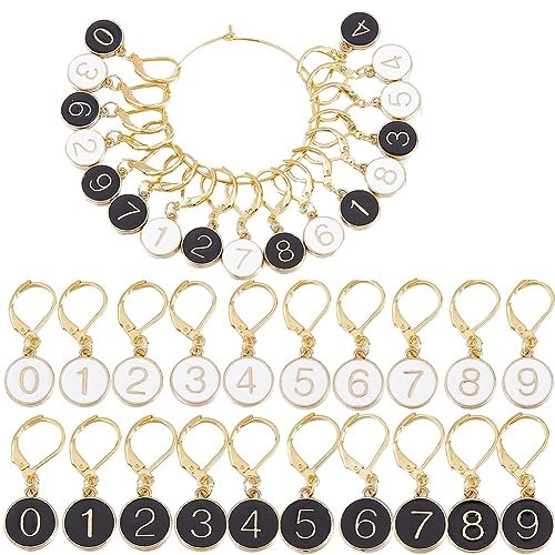 1 Box 20Pcs Number 1~9 Stitch Markers Charms Crochet Enamel Cute Removable Clip on Leverback Clasp Charm Locking Metal Knitting Markers for Weaving Sewing Knit Quilting DIY Zipper Pull