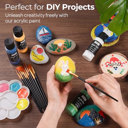 Acrylic Paint Set 24 Colors 2oz with 12 Brushes & Palette (48 Fl Oz)
