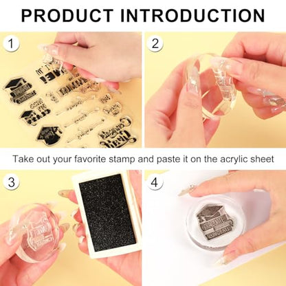 4 Sheet 2026 Graduation Words Clear Stamps Congrats Grad Cap Silicone Transparent Stamps Border Stamp Cards for DIY Craft Card Making Scrapbooking Embossing Album Decor (4 Count)