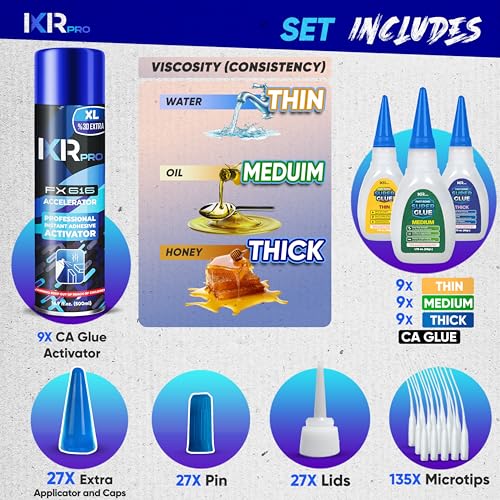 CA Glue with Activator 27x Thin Medium Thick Glue Kit 9X 16.9oz Accelerator