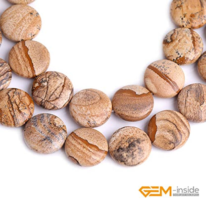 GEM Inside Natural 20mm Coin Picture Jasper Gemstone Loose Beads Energy Stone Handmade Beads for Jewelry Making Jewelry Beading Supplies for Women