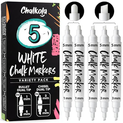 5 White Dual Tip Chalk Markers