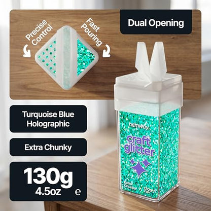 Craft Glitter Shaker Turquoise Blue Holographic 110g Extra Chunky (3.8 Ounce)