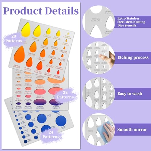 3PCS Metal Stencils Ellipse Teardrop Circle Template for Drafting Round Stencil Jewelry Making Templates Art Oval Tool Metal Geometric Stencil for Office and DIY Bracelets Earrings (3 Count)