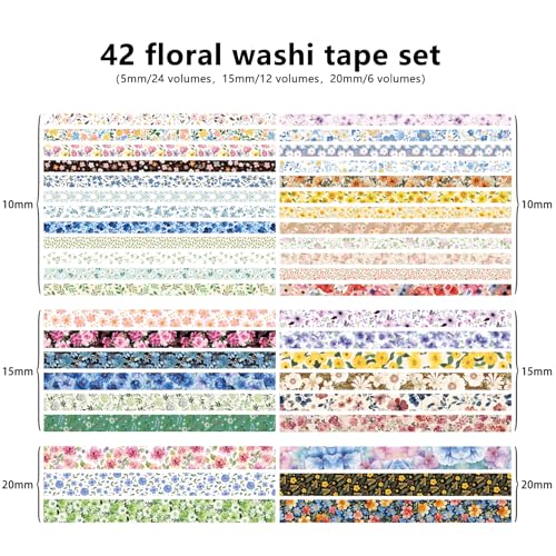 42 Roll Floral Thin Washi Tape Sticker Set 3 Meters per Roll