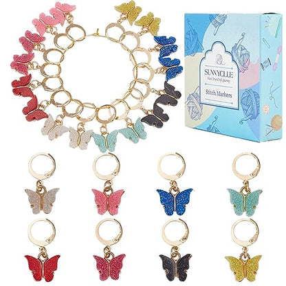 1 Box 16Pcs 8 Colors Knitting Crochet Markers Knitting Markers Charms Spring Butterfly Crochet Leverback Charms for Weaving Sewing Needleworks Women Adults DIY Supplies (16 Count)