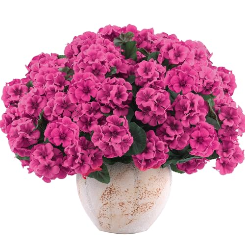 12 Pcs Artificial Geranium Flowers for Outdoors Geranium Silk Flowers Outdoor UV Resistant Garden Plants Faux Flowers for Home Kitchen Table Centerpieces Decor