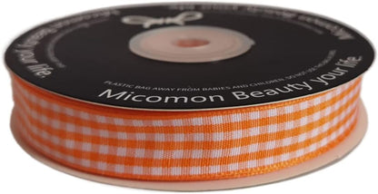 Orange Gingham Plaid Checked Ribbon 25 Yards Each Roll 100% Polyester (5/8",Orange) - Crafty Corner