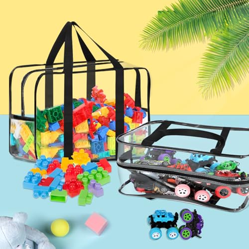 6 Pcs XXL Toy Storage Bags with Labels Reusable Clear Toy Organizer (6 Count)