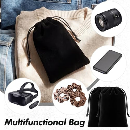 50 Pcs Black Velvet Drawstring Bags (50 Count)