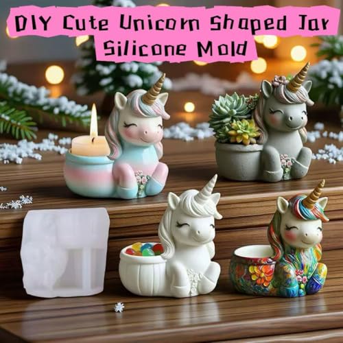 Animal Resin Molds Silicone 3D Cute Unicorn Epoxy Resin Jar Plaster Candle Holder Wax Molds for Candle Making