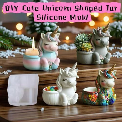 Animal Resin Molds Silicone 3D Cute Unicorn Epoxy Resin Jar Plaster Candle Holder Wax Molds for Candle Making