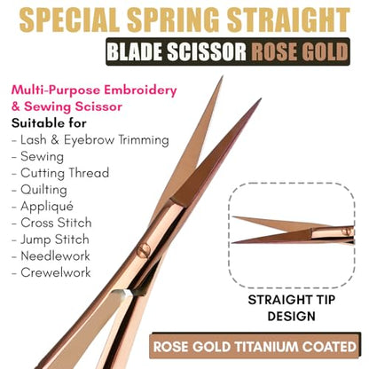 Cross Edge Spring Scissors 5 Inch straight Stainless Steel Precision Eyebrow & Eyelash Shaping & Trimming Scissor