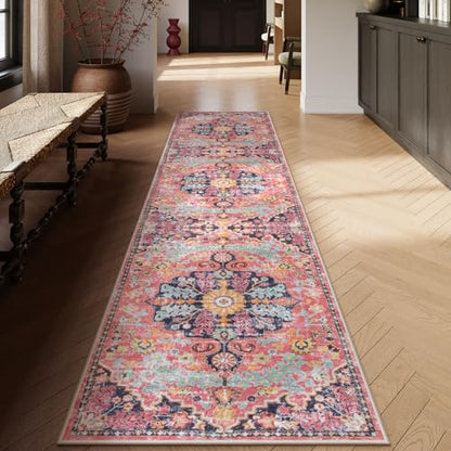 Reine Boho 2'8"x10' Washable Hallway Kitchen Runner Rugs with Rubber Backing