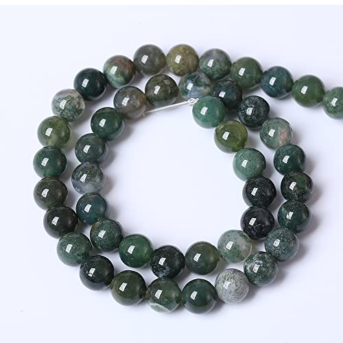 90PCS 4mm Natural Green Moss Agate Beads Gemstone Round Loose Spacer Beads for Jewelry Making DIY Bracelet Necklace Earrings 15" Inch
