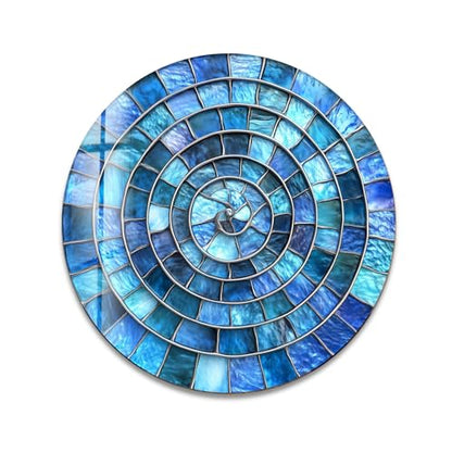 31.5''(80cm) Diameter Blue Aqua Spiral Harmony Round Glass Wall Art Tempered Glass Printing Wall Decor Large Wall Art Wall Hangings