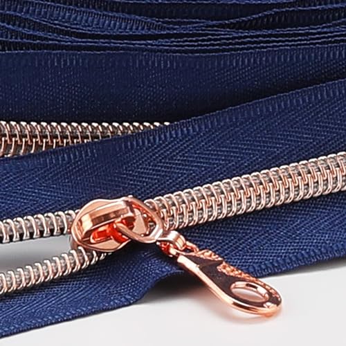 The Yards 10 Yards Bulk Navy Blue Nylon Coil Zipper with Rose Gold Teeth
