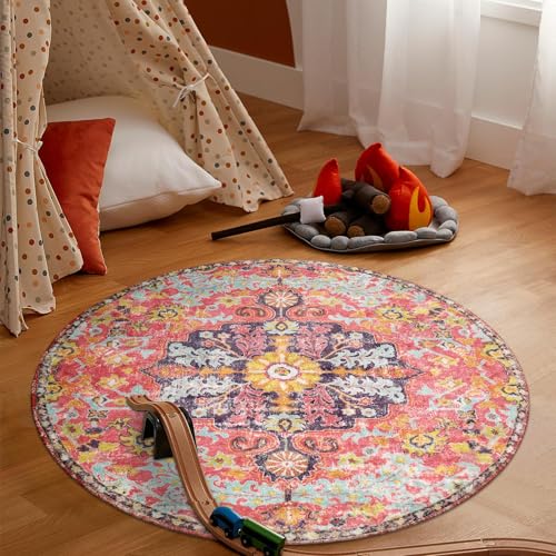 Bohemian Floral Medallion Round Rug