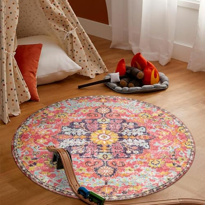 Bohemian Floral Medallion Round Rug