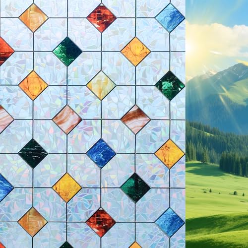 Rainbow Stained Glass Window Film Decorative 23.6in X 118.1in