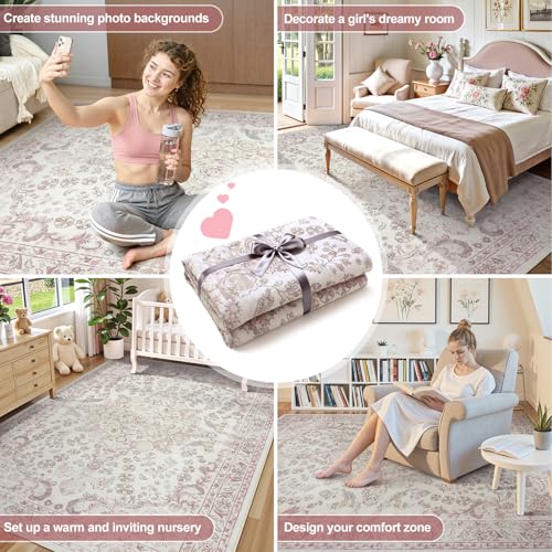 Vintage Floral Rugs for Bedroom Girls (34.55 Sq Ft)