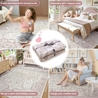 Vintage Floral Rugs for Bedroom Girls (34.55 Sq Ft)
