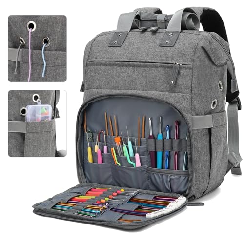 Knitting Bag Backpack Yarn Storage Organizer Travel Bag with USB Charging Port