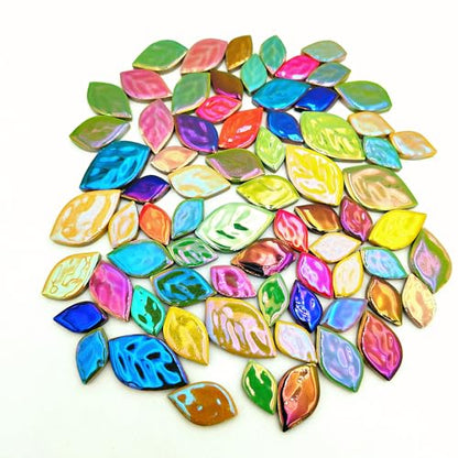 500g 1.1lb Random Color Iridescent Flowers & Leaves Ceramic Mosaic Tiles (17 Ounce)