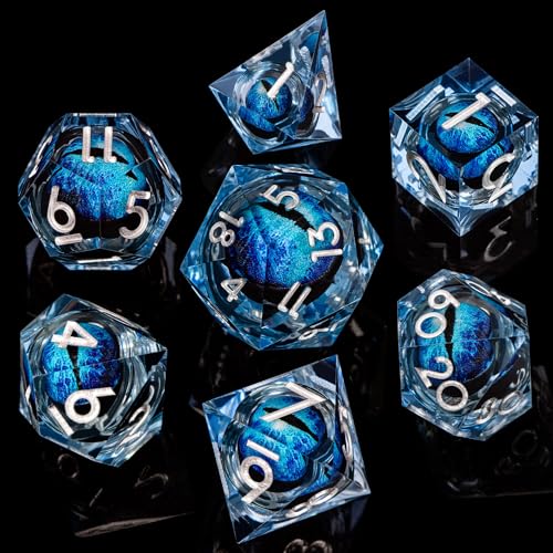 DND Resin Dice Dragon Eye Dice Liquid Core Blue Sharp Edged Dice Set with Gift Box