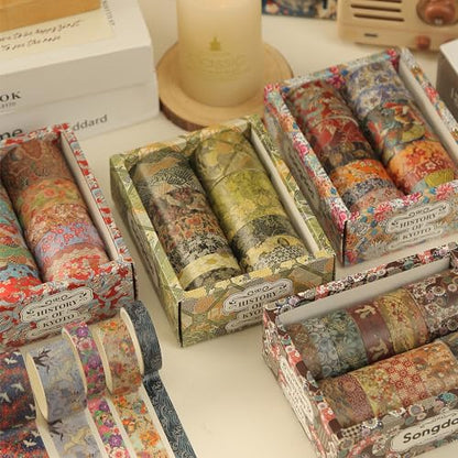 12 Rolls Kyoto Charm Washi Tape Set Japanese Arts Adhesive Tapes Geometric Garden Decorative Masking Tape Sets for Craft (12 Count)