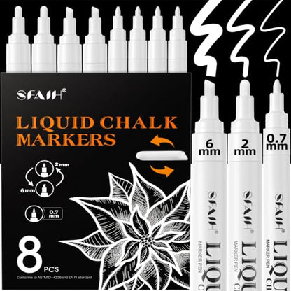 White Liquid Chalk Markers for Blackboard (8 Count)