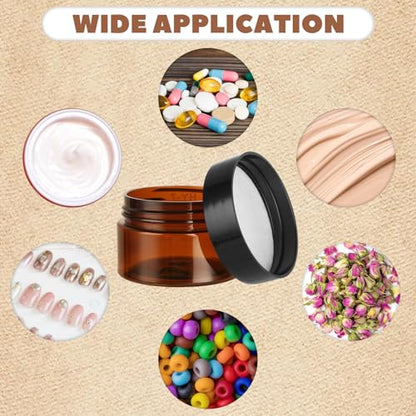 100 Pack 1oz Amber Plastic Jars with Lids 30ml Empty Cosmetic Jars Leak Proof Container Refillable Makeup Containers Travel Cosmetic Containers for Lotions Sample Cream (100 Count)