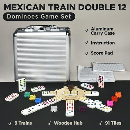 Mexican Train Dominoes Set with Wooden Hub