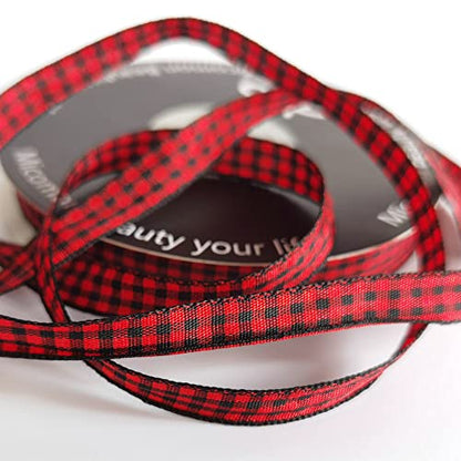 Red and Black Gingham Plaid Checked Ribbon 25 Yards Each Roll 100% Polyester (75 Foot)