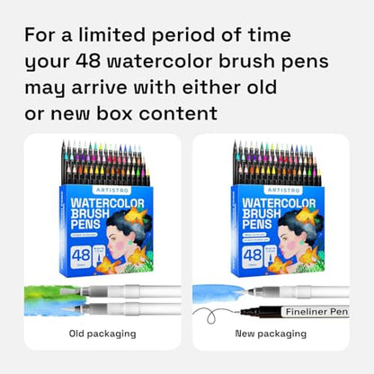 48 Watercolor Markers with Flexible Paint Brush Pens for Pros & Beginners (51 Count)