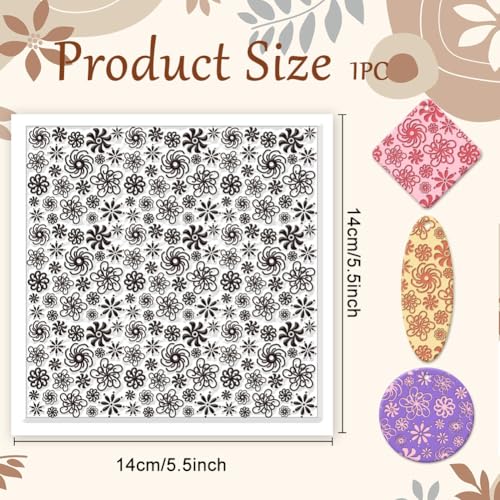 Plum Blossoms Polymer Clay Texture Sheets Art Rotation Flowers Silicone Texture Stamp Clay Texture Mat Modeling Pattern Pad Texture Sheets for Jewelry and Clay Earrings Tools