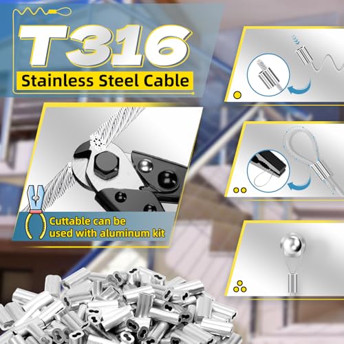 600FT 1 32IN T316 Stainless Steel Cable with 150Pcs Sleeves