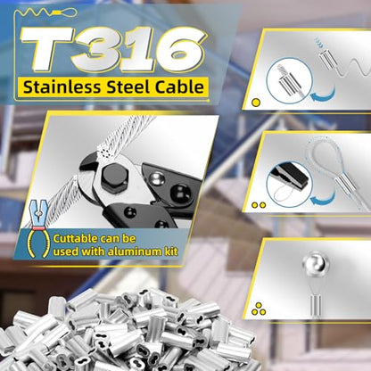 800FT 1 32IN T316 Stainless Steel Cable with 200Pcs Sleeves