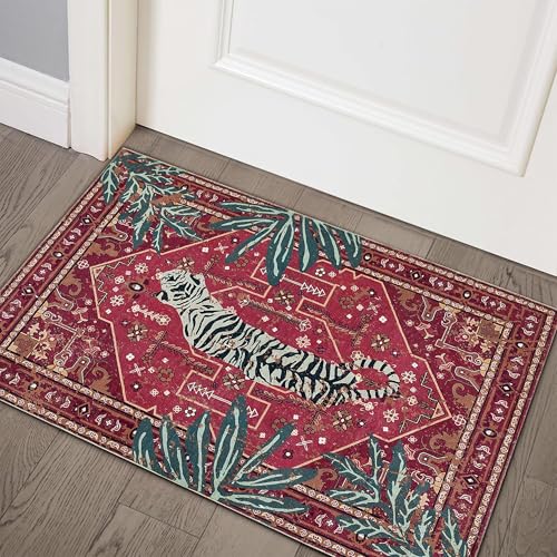 Vintage Tribal Faux Wool Red Boho Throw Rugs