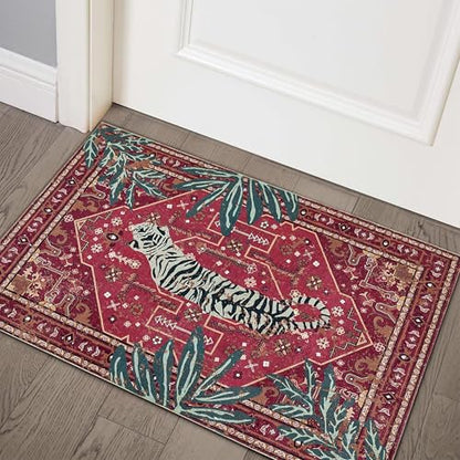 Vintage Tribal Faux Wool Red Boho Throw Rugs