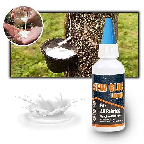 1 Min Quick Bonding Fast Dry Sew Glue Liquid Reinforcing Adhesive Speedy Fix for All Fabrics Clothing Cotton Flannel Denim Leather Polyester Doll Repair (2.02 Fl Oz)