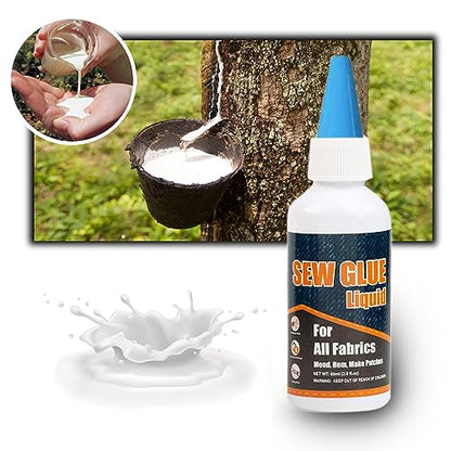1 Min Quick Bonding Fast Dry Sew Glue Liquid Reinforcing Adhesive Speedy Fix for All Fabrics Clothing Cotton Flannel Denim Leather Polyester Doll Repair (2.02 Fl Oz)