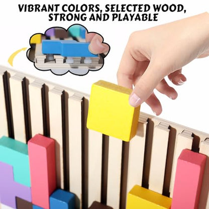 Wooden Russian Blocks Puzzle Brain Teasers Toy Tangram Jigsaw Puzzle Intelligence Colorful 3D STEM Montessori Educational Gift for Boys and Girls (54 Count)
